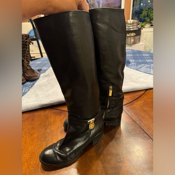 MICHAEL KORS Black Leather Riding Boots GOLD TAG MK LABEL Womens Shoes Sz 7M - Picture 3 of 9